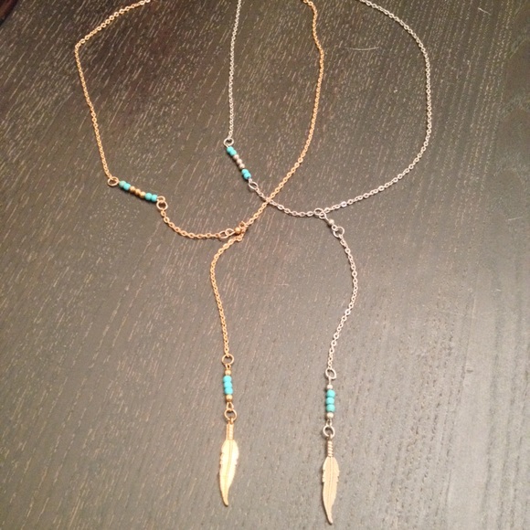 Gold and Silver Long Chain Feather Necklaces