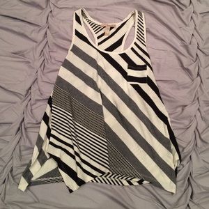 White, grey, and black horizontal striped tank
