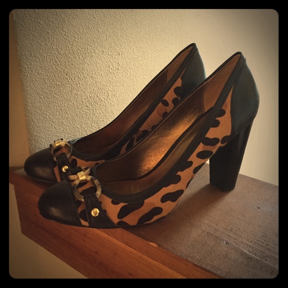 Coach leather and calf hair pumps
