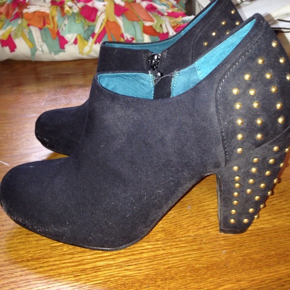 Gold Studded Suede Black Booties