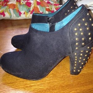 Gold Studded Suede Black Booties