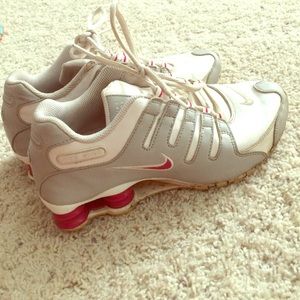 White pink and gray Nike shox
