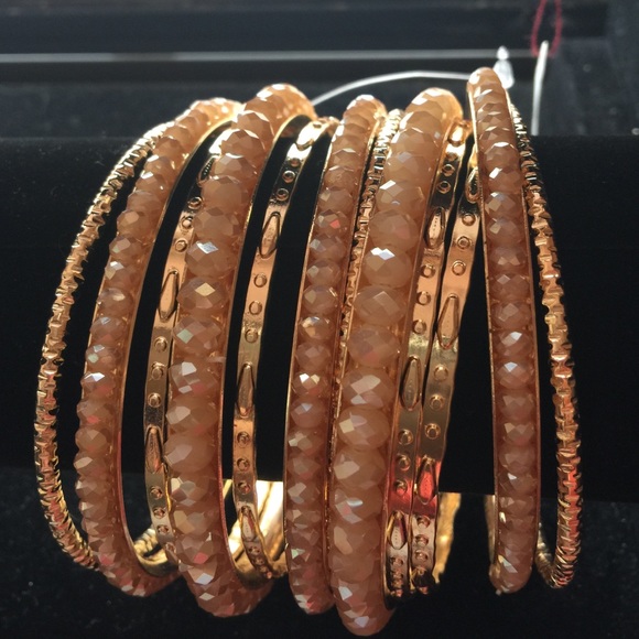 12 bangle bracelet peach jeweled and gold