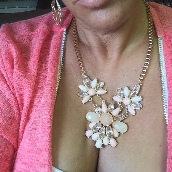 Pink statement necklace with earrings
