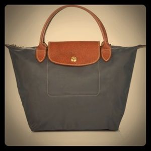 Longchamp graphite small le pliage handbag/tote