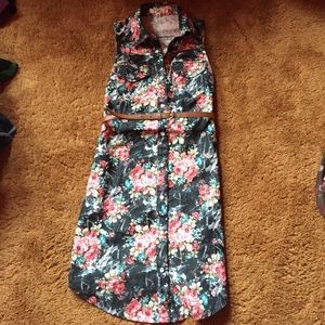 Floral denim dress with belt