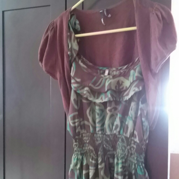 Green and Brown Dress w/ cover up - Picture 4 of 4