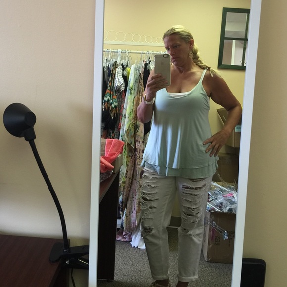 Mint green spaghetti strap layered top