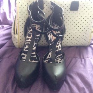 Black ankle T-Strap heel