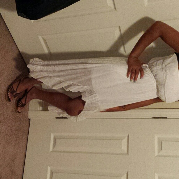 White Strapless flare dress