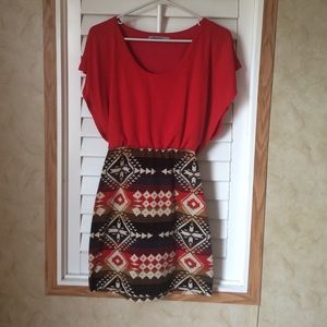 Beautiful red dress with tribe print on the bottom