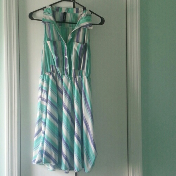 Blue striped collared dress