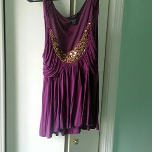 Purple dressy tank top with gold neckline