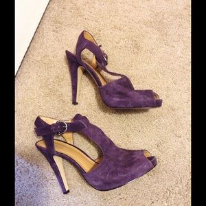 Suede Peep-Toe Heels