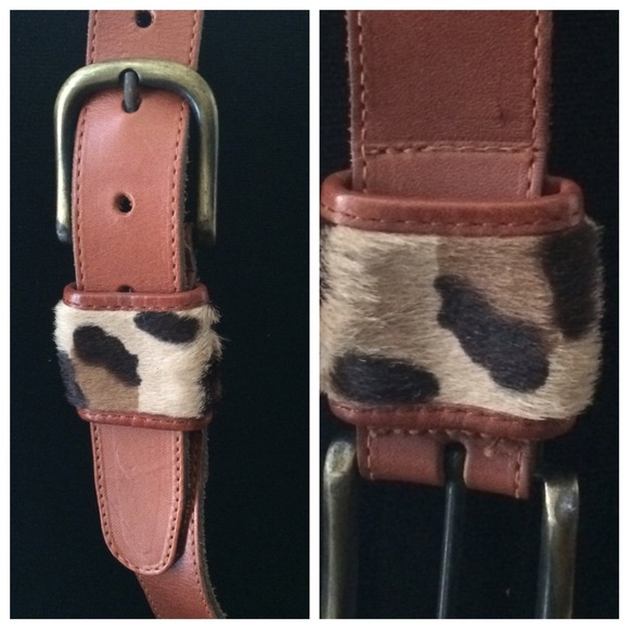 Hair Calf keeper on tan genuine leather belt