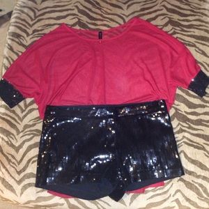 Red top with sequin black shorts bundle ❤️