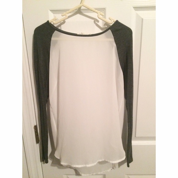 Sheer White Long Sleeve w/ Grey Cotton Sleeves - Picture 1 of 2