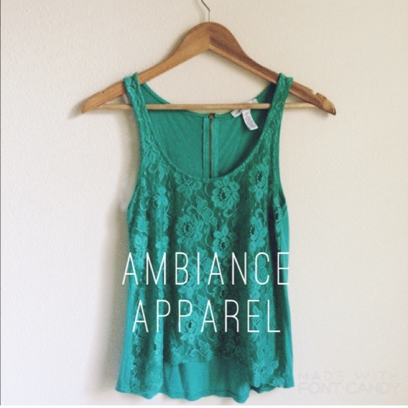 Ambiance Tops - Teal Lace Rose Tank