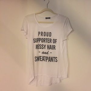 Proud supporter of messy hair and sweatpants top