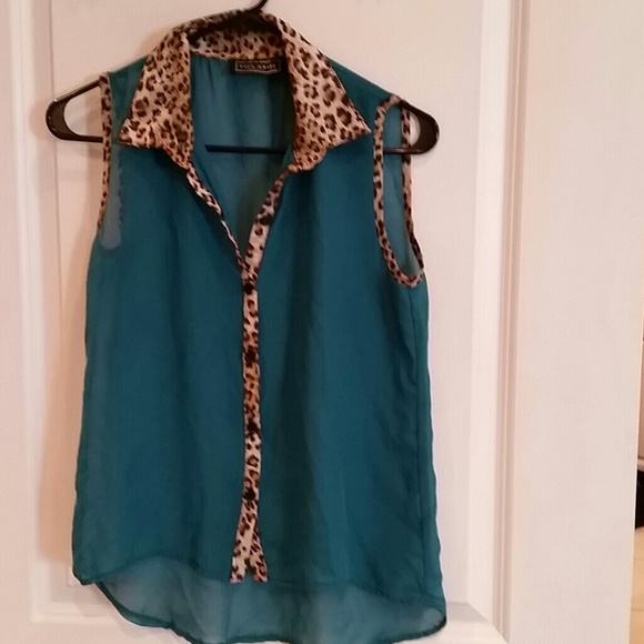 Green Sheer tank with animal print details