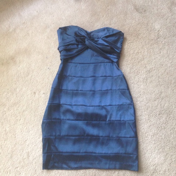 Blue tight dress.