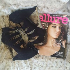 Charlotte Russe Black Suede Lace Up Cut Out Wedges