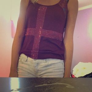 Vanity shirt with jeweled cross on front