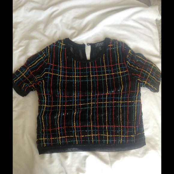 Topshop Multicolored Beaded Crop Top