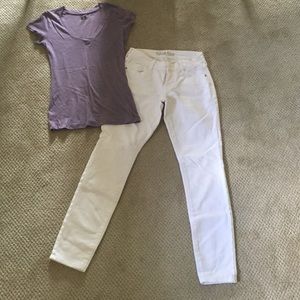 BUNDLE: white skinny jeans & BDG v neck t shirt