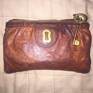 Brown real leather fossil wallet