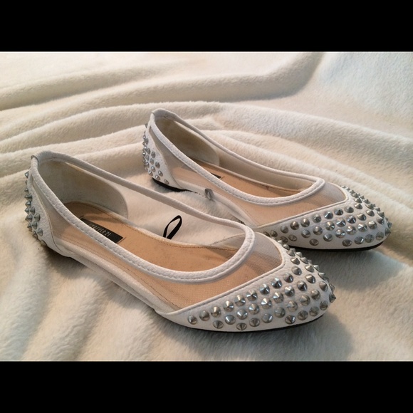 Mesh studded flats- White