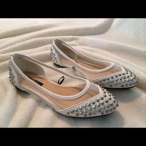 Mesh studded flats- White