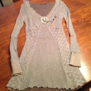 Grey Knit Sweater with Cameo Detail