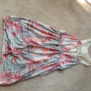 Sun dress with crocheted back.