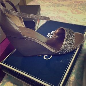 Silver sequined wedges Size 9 Never Worn
