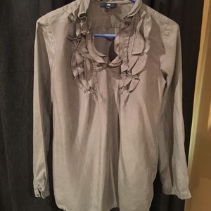 100% silk grey ruffle top