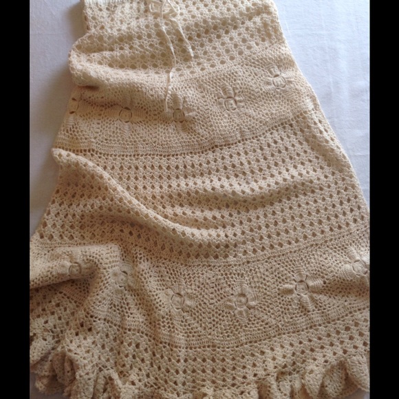 Vintage crochet skirt, natural color cotton yarn