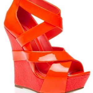 Neon Orange Strappy Wedge Sz8. Perfect Sum Wedge