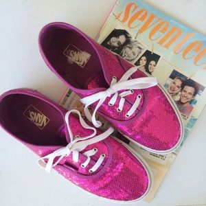 Vans Pink Sparkly Sequined Tennis Shoe Lace Ups