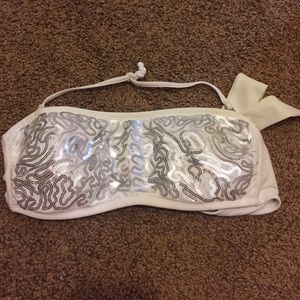 White Sequin Bandeau Bikini Top