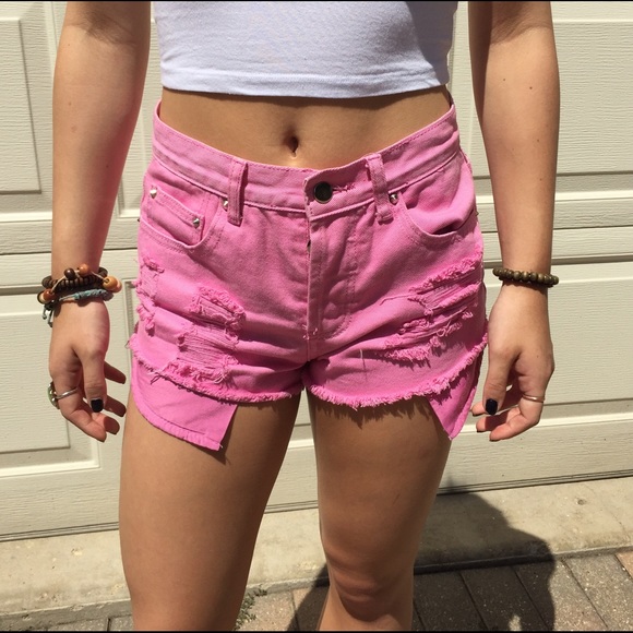 Pink high rise jean shorts