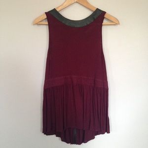 Maroon Peplum with Leather Detail