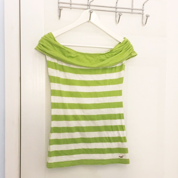 Hollister off-the-shoulder top - green/white