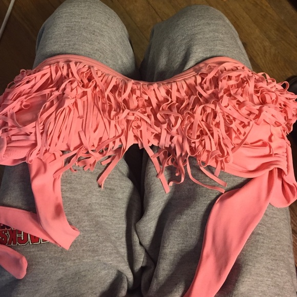 CR coral fringe bathing suit top