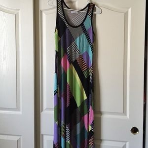 80s style multi-patterned maxi dress