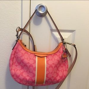 Coach pink and orange leather bag