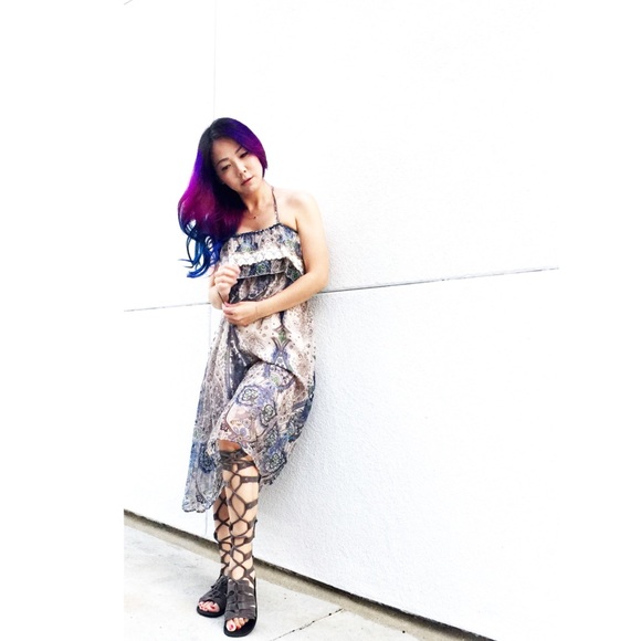 One of a kind printed silk chiffon dress NWT