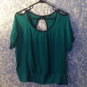NWOT silk shoulder cutout italian cuff sleeve top