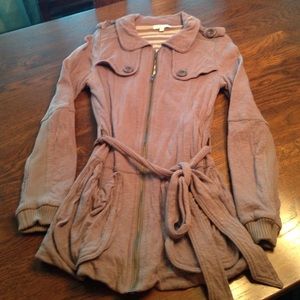 Mauve Zip Sweater with Tie at Waist