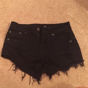 high waisted black denim shorts